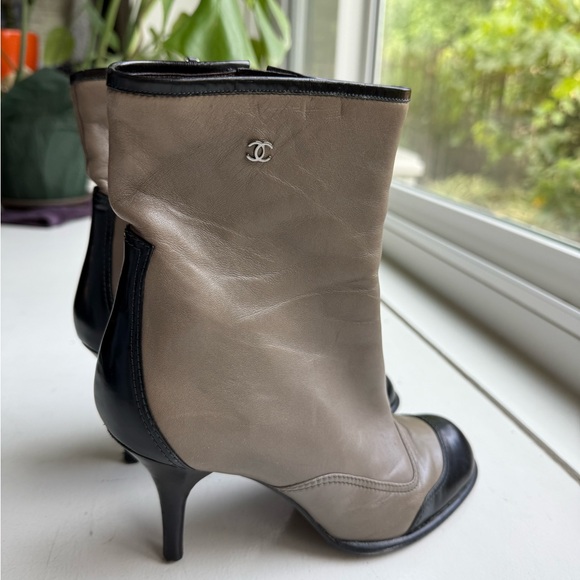 CHANEL Women's Black and Brown Heeled Boots - Picture 1 of 7